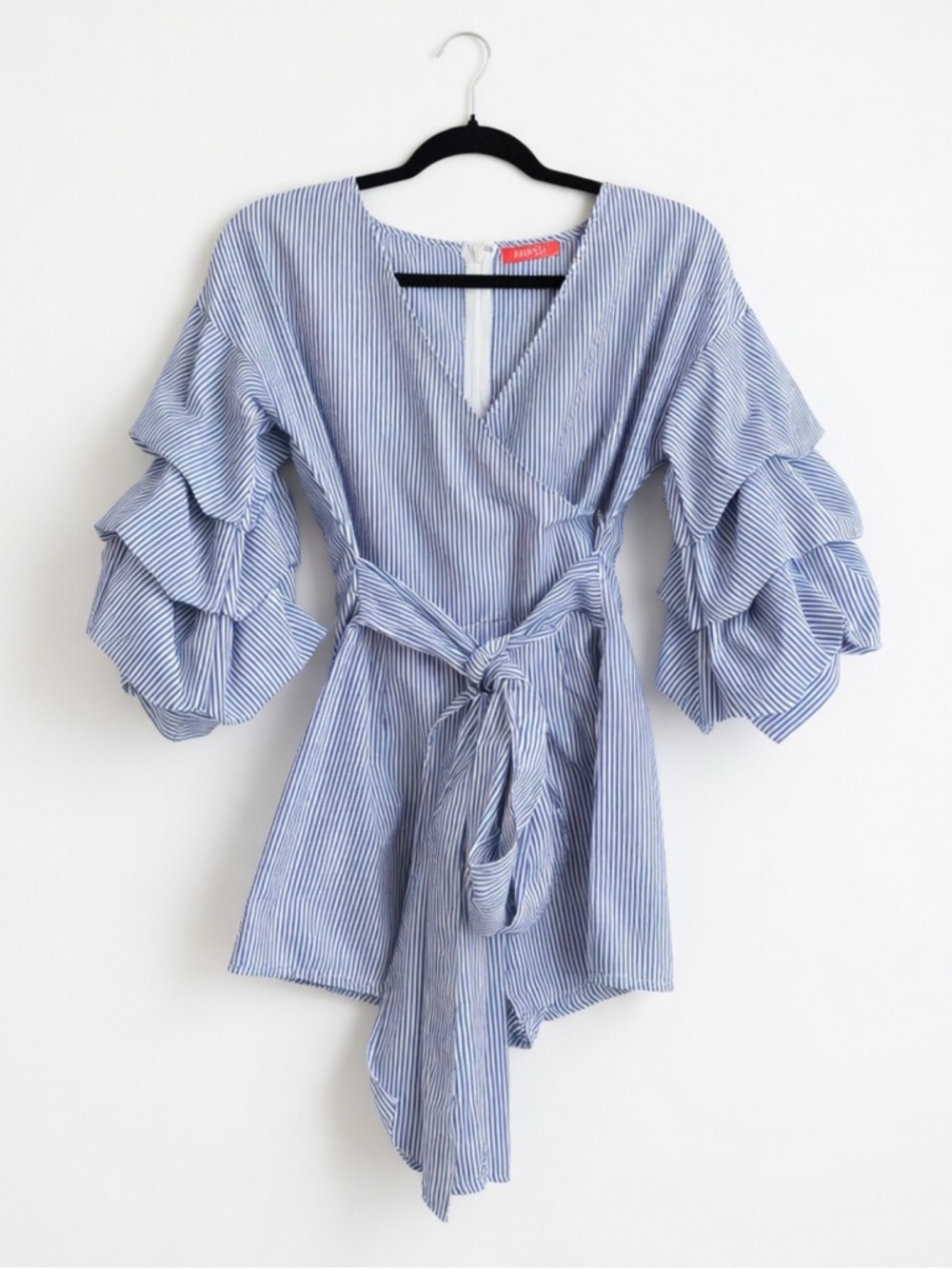 Banjul Blue and White Striped V-Neck Dress
